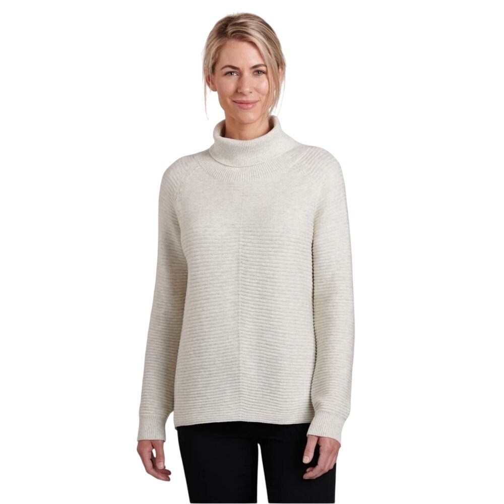 KUHL Women's Solace Sweater Wool Blend Ribbed Cowl Neck in‎ Natural Size Small